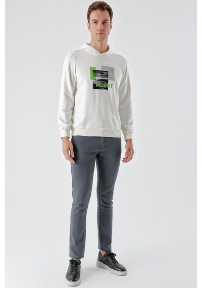 Slimfit Kapşonlu Önü Baskılı 2 İplik Erkek Sweatshirt 001