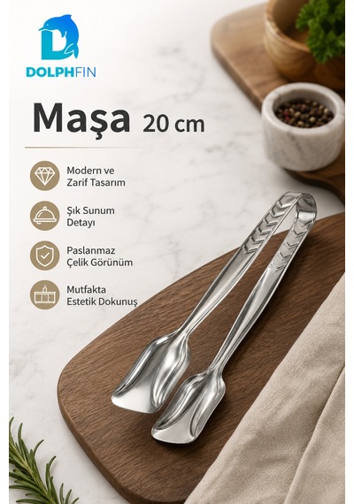 20 Cm Paslanmaz Çelik Servis Maşası Salata, Pasta Ve Sunum Maşası