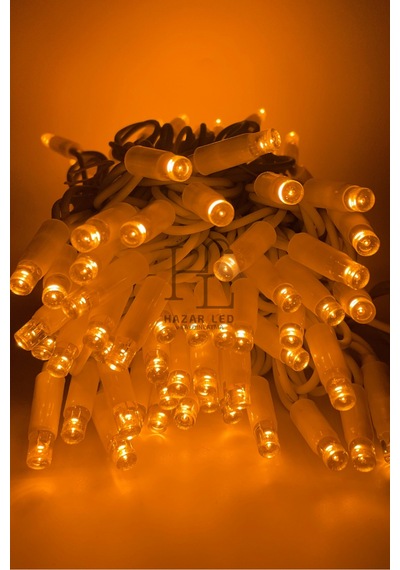 10 Metre Amber Sarı İp Led Yılbaşı Süsü Ip65 Dış Mekan Eklenebilir Beyaz Kablolu Dekoratif Led Işık Amber