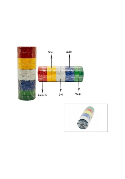 İbico İ13-027 Renkli İzolasyon Elektrik Bandı 0.15mm X 18mm, 6 Yards - 10'li Paket