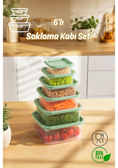 Porsima Sa-645-1 6 Adet 12 Parça Derin Dondurucu Mikrodalga Saklama Kabı - Çok Amaçlı Erzak Saklama Kabı Seti Yeşil
