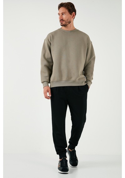 Buratti Regular Fit Bisiklet Yaka Pamuklu Içi Tüylü Yumuşak Şardonlu Erkek Sweat 5905255 Vizon Yeşili