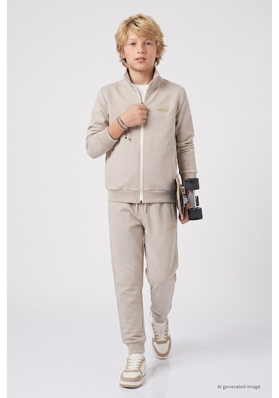 TOMMYLIFE Bej Standart Fit Basic Dik Yaka Jogger Erkek Çocuk Eşofman Takım - 11327