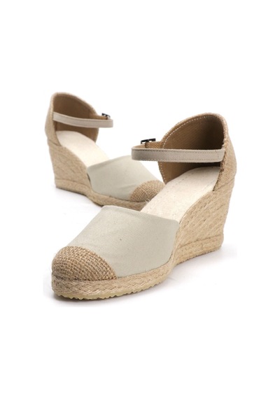 Gerçek Elişi Bej Kadın Dolgu Topuk Espadril Handmade Bej