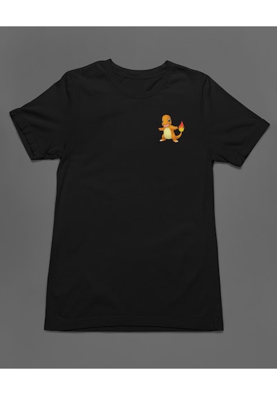 Bumeta Pokemon Pikachu Charmander Unisex Tişört T-shirt Siyah