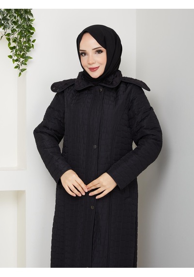 Eslemnur 140cm İçi Velboalı Kapitone Mont Siyah