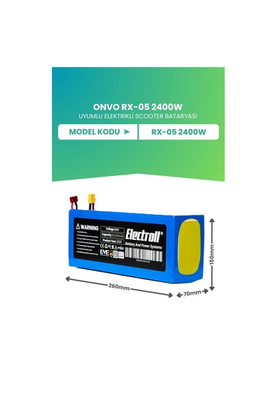 Onvo Rx-05 2400w Uyumlu Batarya Ultra Yüksek Kapasite 60v 25.000mah Elektrikli Scooter Bataryası Çok Renkli