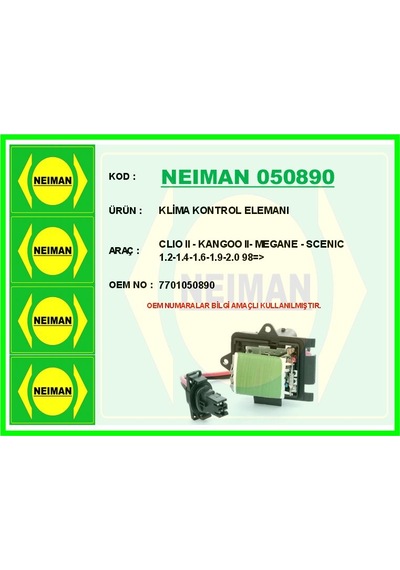 Bescher Klima Kontrol Elemanı Clıo Iı - Kangoo Iı- Megane - Scenıc 1.2-1.4-1.6-1.9-2.0 98 Neıman 050890 7701050890