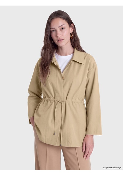 Lcw Modest Haki Gömlek Yaka Oversize Kadın Trençkot