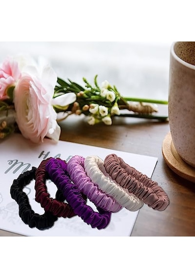 Vlomot 6 Adet İpek Saç Bağları,%100 Saf Dut İpek Skinny Scrunchies, Saç Bakımı, Hasar Vermez, 6 Şık Renk Mor, Siyah, Bordo, Lavanta, Beyaz, Leylak Diğer
