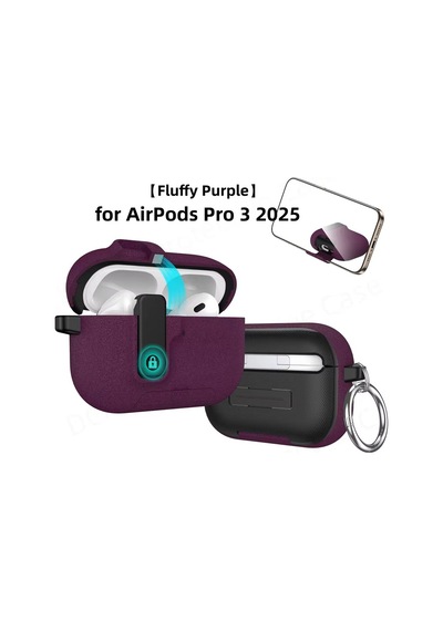 Apple Airpods Pro 3. Nesil İle Uyumlu Kılıf Standlı Kilitli Tpu Premium Matte Trip Case Mürdüm