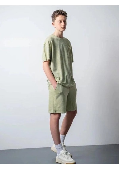 Erkek Çocuk Palmiye Desenli T-shirt Şortlu Takım-15796 Yeşil