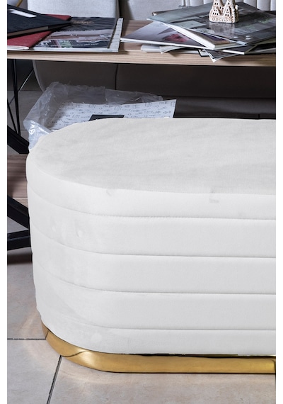 Lungo Long Line Beyaz Puf- 90cm Gold Kaplama Kapitoneli Luxery Pofuduk Oturma Pufu&Makyaj Puff&Bench