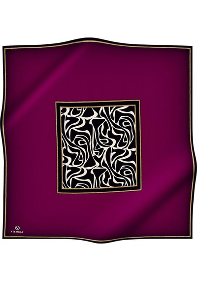 Vissona Mürdüm-siyah Zebra Desenli Tivil İpek Eşarp 17536-0026-0001