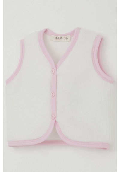 Breeze Kız Bebek Polar Yelek Düğmeli 0-9 Ay, Beyaz Beyaz