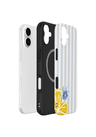 Apple iPhone Uyumlu 17 Vorian Çift Katmanlı Magsafe Kılıf Blue Lemon Blossom