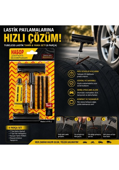 Hasuba Hs-350 Tubeless Lastik Tamir Ve Yama Seti 6'lı- 10'li Paket Çok Renkli
