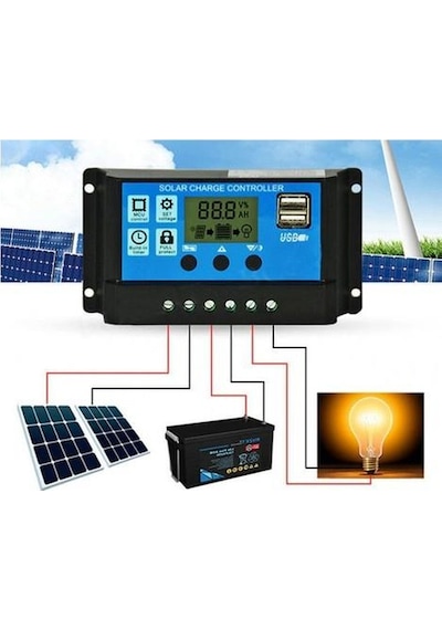10A Dijital Güneş Paneli Solar Akü Şarj Kontrol Cihazı 12 V 24 V