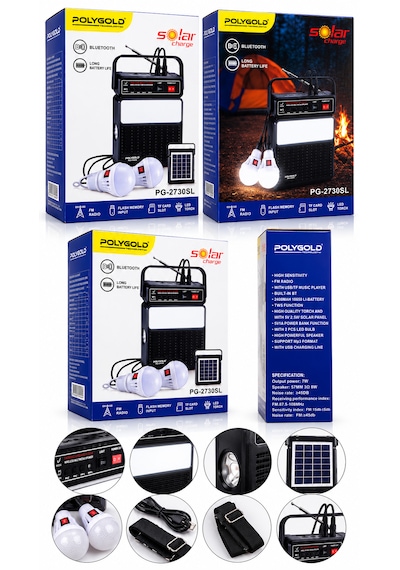 2730sl Solar Şarjlı Bluetooth Hoparlör Fm Radyo Usb/tf Kart Led Fener Kamp Lambası Powerbank