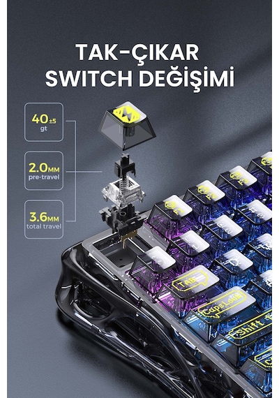 Gravastar Mercury K1 Lite Rgb Kablosuz Mekanik Gaming Klavye