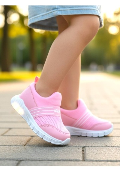 Ellaboni Kız / Erkek Çocuk Yumuşak Işıklı Spor Ayakkabı Nefes Alabilen Hafif Aqua Sneaker Pembe