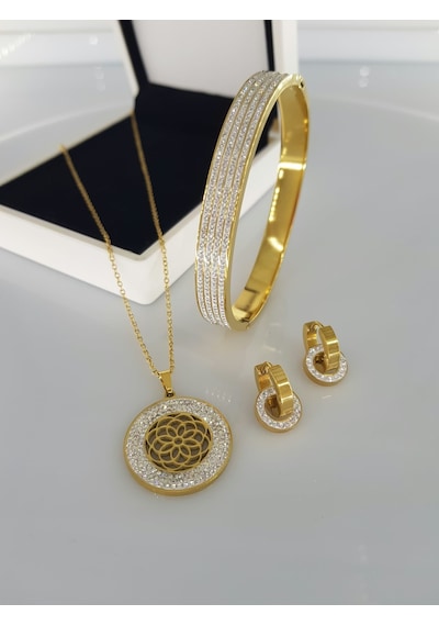 Lidya Kararmaz Gold Çelik Takı Seti Gümüş - Rose Gold