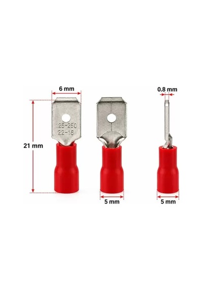 Sh Powermaster Pm-39071 0,5-1,5mm2 Kesit 21x6x5mm Soket Kırmızı İzoleli Kablo Pabucu 100'lü Paket Najmaddin