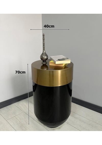 Dekoratif Eskitme Darbuka Parlak Siyah Sehpa 70cm
