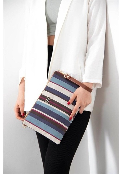 Silver Polo Mix - Taba Ekose Kadın Portföy Ve Clutch El Çantası Sp1034
