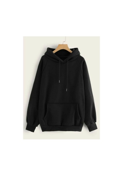 Blackjack Giyim Blackjackgiyim Unisex Düz Siyah Kapşonlu Sweatshirt siyah