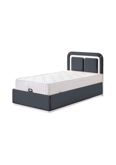 Demonte Baza Seti, Nox Ledli Tek Kişilik Baza Başlık Maxi Yatak Seti, Antrasit - 100x200 Cm 100 x 200