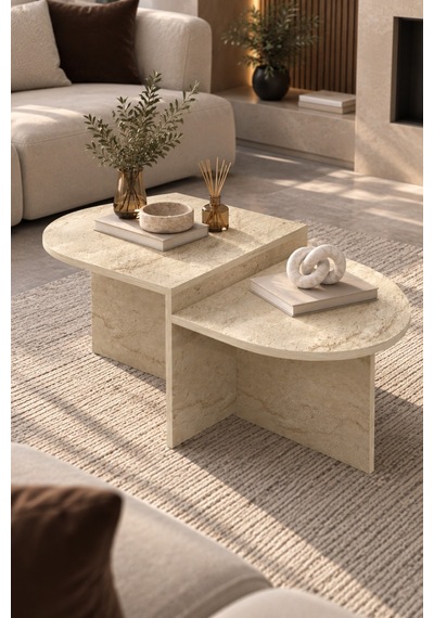 Sulorahome Kademeli Oval Orta Sehpa Atlantik-traverten
