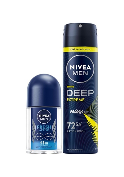 Men Erkek Sprey Deodorant Deep Aktif Karbon 150ml Ve Fresh Active Mini Roll-on 25ml, Anti-perspirant
