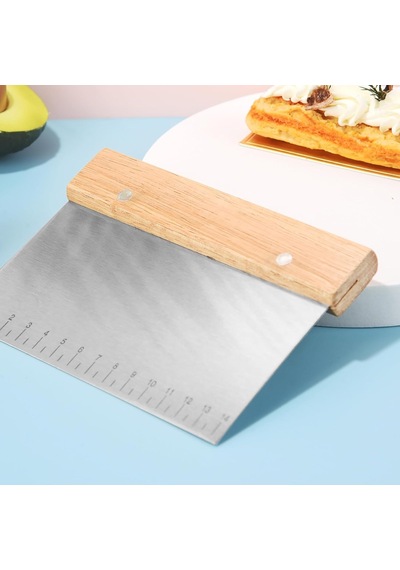 Promosyonca Metal Hamur Kazıyıcı, 14 Cm Ölçekli, Ahşap Saplı, Paslanmaz Çelik Diğer