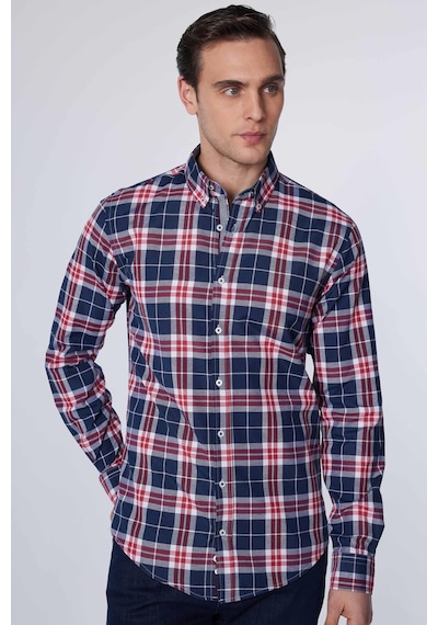 Tudors Slim Fit Uzun Kollu Düğmeli Yaka Kareli Pamuklu Kolay Ütü Erkek Gömlek-30923-çok Renkli Çok Renkli