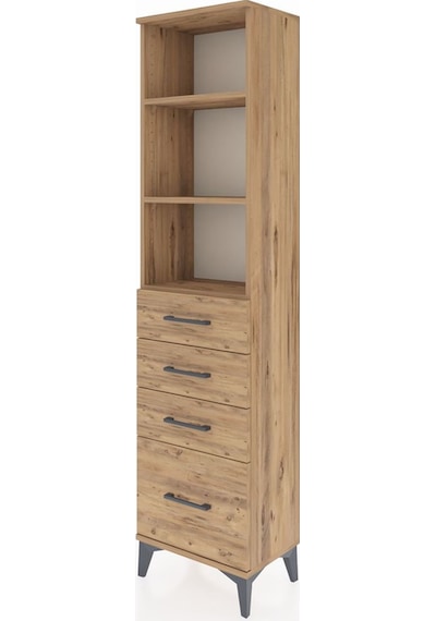 Arges Dolap 3 Raflı 4 Çekmeceli 44x30x182 Çam-çam Çam