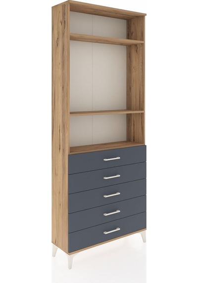 Arges Dolap 3 Raflı 5 Çekmeceli 88x30x221 Çam-antrasit Atlas Çam