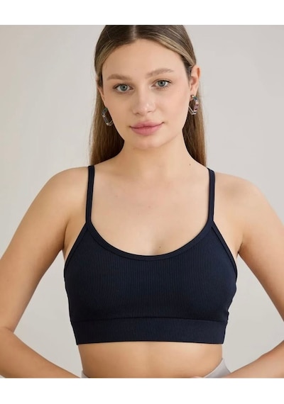 Kadın İp Askılı Kaşkorse Crop Bluz - S504780 Lacivert