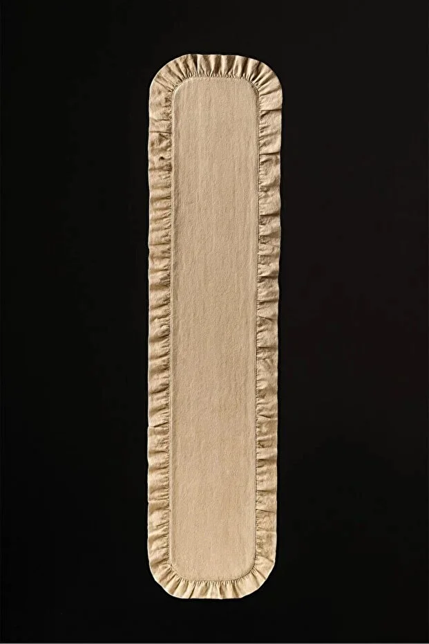 Yunusoğlu Home Fırfırlı Masa Runner 150x50 Cm Şık Dekoratif Masa Örtüsü Bej