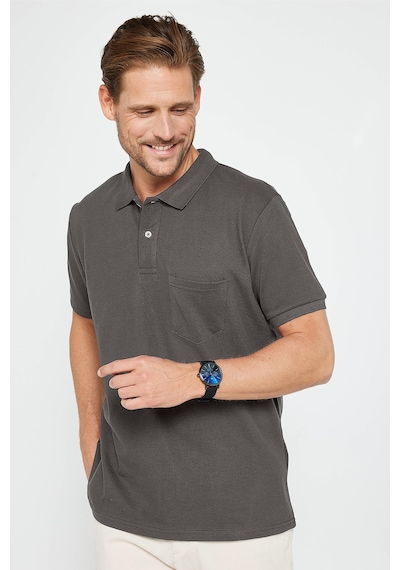 Tudors Erkek Regular Fit Klasik Kesim %100 Pamuk Düz Pike Gri Polo Yaka Tişört-46241 Gri