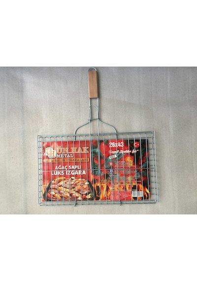 Ahşap Saplı Tel Izgara - Mangal Izgarası - Orta Boy 26 Cm x 43 Cm