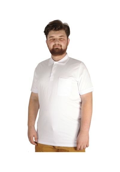 Mode Xl Büyük Beden T-Shirt Polo Cepli Lycra Pike Md 20554 Beyaz 001