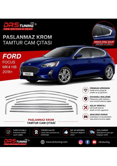 Ford Focus 4 2018+ Krom Tam Tur Cam Çıtası Parça