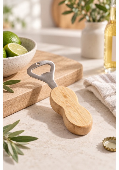 Bambu Saplı Şişe Açacağı Paslanmaz Çelik Uçlu Ergonomik Kapak Açıcı Bej - 919956922 Bej