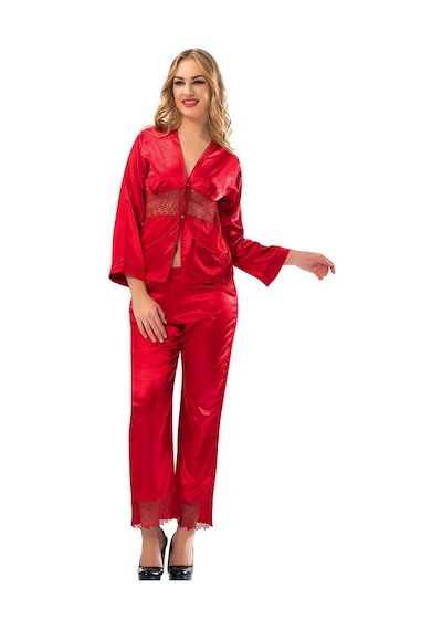 Sistina Kırmızı - 388 - Saten Pijama Takımı - 1601 - - Kmrsfres - Beden L