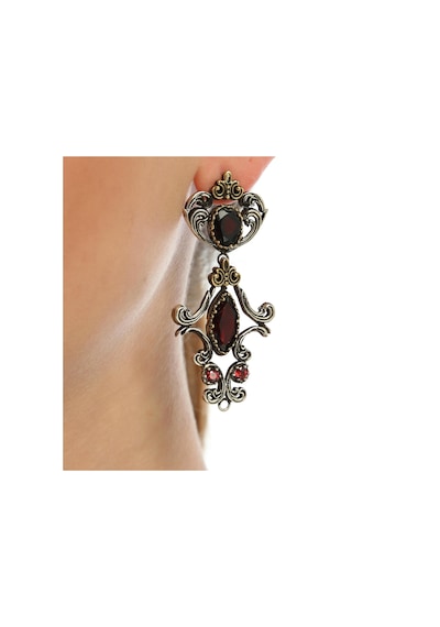 Nusret 925 Ayar Gümüş ve Bronz Karışımı Garnet Taşlı Otantik Küpe