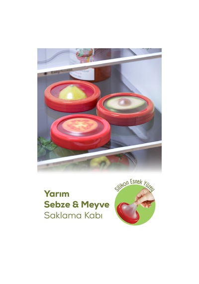 Vienev 3lü Buzdolabı İçin Yarım Meyve Ve Sebze Koruma Kabı - Limon, Soğan, Domates Saklama Kutusu Kırmızı