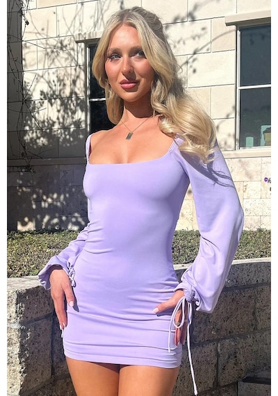 Pink Life Lavender Glow Bağlamalı Lila Mini Elbise