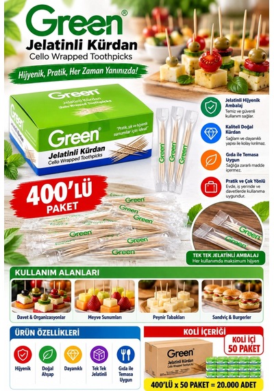 Green Jelatinli Kürdan 400'lü Koli İçi: 50 Paket