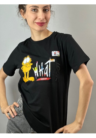 Sarman Kedi Baskılı Tişört T-shirt Unisex Siyah